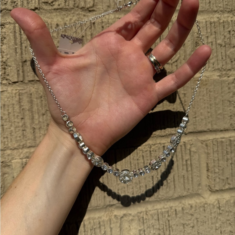 Charming Charlie Silver Necklace with Crystal Details